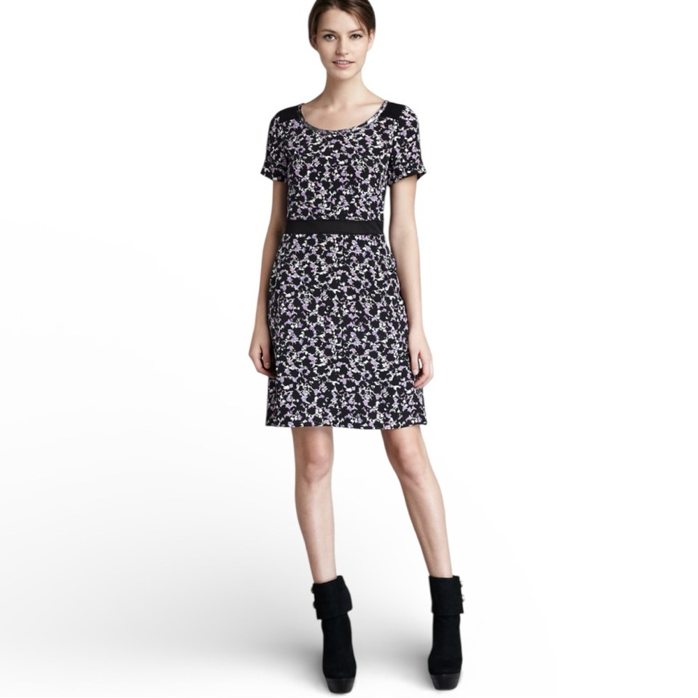Marc by Marc Jacobs Black and Purple Silk Fit and Flare Dress
